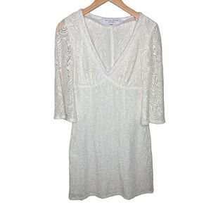 Trina Turk crochet lace beaded v-neckline mini dress white size 2